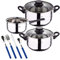 Bateria de cocina 5 piezas San Ignacio de acero inoxidable con cuberteria de 24 piezas en acero inoxidable en color azul
