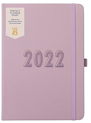 Busy B Perfect Planner Terminkalender von Januar bis Dezember 2022 - Lila Kunstleder A5 Wochenansicht Planer, Stickern und Abreisslisten