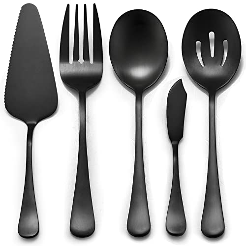 LIANYU Set di 5 utensili da portata nero opaco, in acciaio inox, ideale per buffet, catering, feste, finitura satinata, lavabili in lavastoviglie