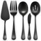 LIANYU Juego de utensilios de servir de 5 piezas, color negro mate, juego de cubiertos de acero inoxidable, ideal para bufé, catering, fiesta, acabado satinado, apto para lavavajillas