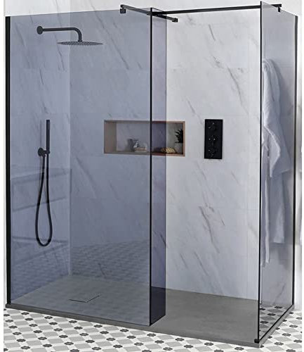 Milano Nero Black Corner Smoked Glass Frameless Shower Enclosure Grey Tray - 1800mm x 900mm