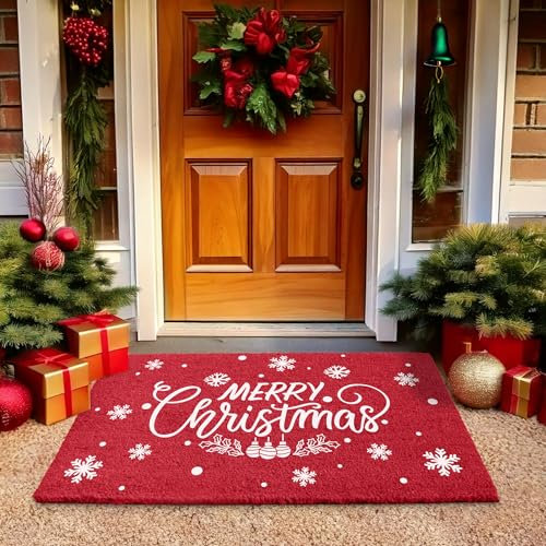 LuxUrux Premium Christmas Door Mat Outdoor - Elegant Coir Holiday Door Mat, Absorbent and Non-Slip for Outdoor Entrances Front Door- Merry Christmas. (Merry Christmas-Print, 60 x 90 cm)
