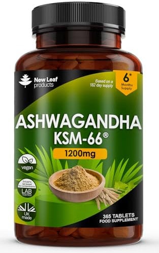 Ashwagandha KSM 66-365 (6 Months Supply) 1200mg Vegan Tablets Pure High Strength Ashwagandha Root Extract - Ashwagandha KSM Tablets Supplement (not Ashwagandha Capsules) Non-GMO & UK Made