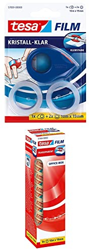 tesafilm® Abroller-Set (1x tesafilm Mini Abroller mit 2 tesafilm Rollen kristall-klar + 8x tesafilm Klebeband transparent - 10 m x 19 mm)