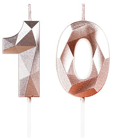 Yiran Or Rose Bougies d'anniversaire pour 10 ans, 3D bougie numéro 10, bougies dorées, bougie d'anniversaire pour gâteau, bougies d'anniversaire, décorations de gâteau pour fête d'anniversaire,mariage