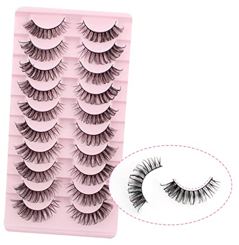 Oreola Cat Eye Lashes Natural Russian Strip Lashes D Curl Volume Fake Lashes 10 Paar Curly Lashes Cils artificiels Réutilisables 3D Faux Mink Lashes Effet naturel
