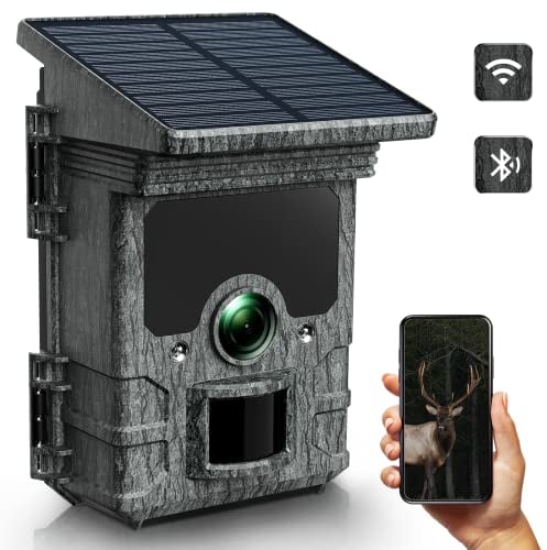 VOOPEAK Wildkamera Solar 4K 46MP, Wildkamera WLAN BluetoothJagdkamera, Wildkamera mit Bewegungsmelder Nachtsicht Handyübertragung 36LED IR 120° Weitwinkel IP66 wasserdichte für Wildtier Überwachung