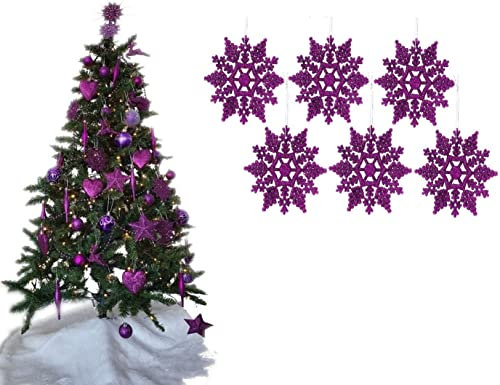 UKDeals Direct® Dark Purple Collection Weihnachtskugeln, Baumschmuck, glitzernd, matt, 6 Stück