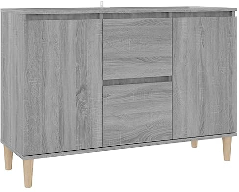 vidaXL Sideboard mit 2 Schubladen 2 Türen Kommode Anrichte Schrank Beistellschrank Mehrzweckschrank Grau Sonoma 101x35x70cm Holzwerkstoff