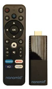 TV Stick Android 4K Nanomid PLUS, OS Android 10.0, CPU ARM Quad Cortex-A7 up to 1.2GHz, DRAM: DDR3 2GB Flash: EMMC 16GB, GPU Mali-400MP2, Build in Wi-Fi 2.4GHz 802.11 b/g/n 5GHz (2/16GB)