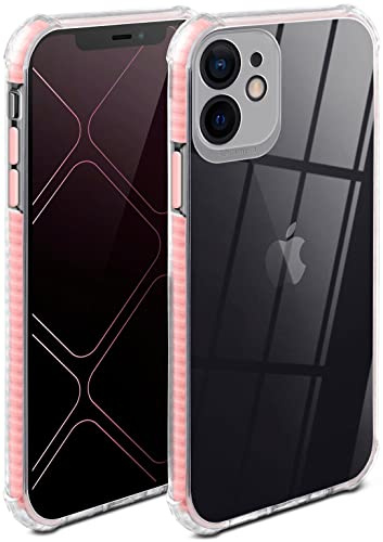ONEFLOW für iPhone 12 Hülle Silikon transparent, Handyhülle mit stoßfestem Bumper Backcover durchsichtig Silikonhülle kabelloses Laden Schutzhülle, Cushion Case, Rosa