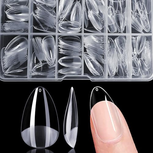 ZEYACHAN 240 Pièces Capsule Americaine Ongle, Faux Ongles en Gel-Amande Court, Gel x Pose Americaine Ongles Couverture Complète Pour Débutant, Salons de Manucure- Transparent- 12 Tailles