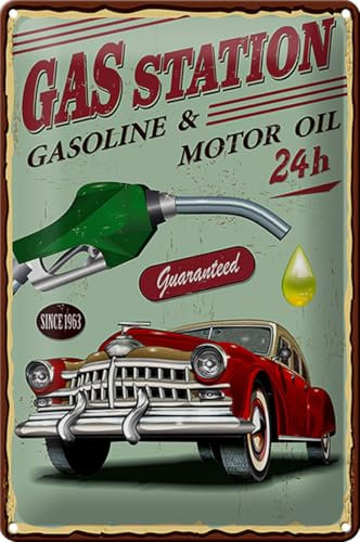 FEMER Blechschild Retro 20x30cm Gas Station Gasoline Motor Oil 24