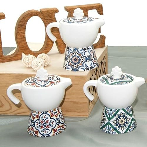 Zuccheriera lattiera a Forma di Moka in Ceramica con Decoro maioliche Stile Sorrento o Stile Sicilia Ideali per Matrimonio