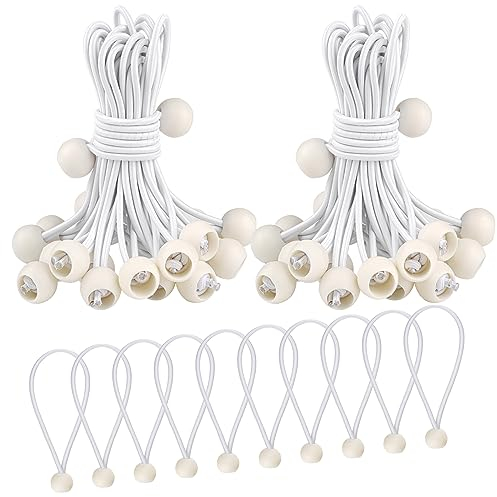 Spanngummis mit Kugel, 50 Stück Planenspanner mit Kugel, 15cm Planenbefestigung Gummispanner Zeltgummis Expanderschlingen für Planen Zelt, Banner, Pavillions (Weiß)