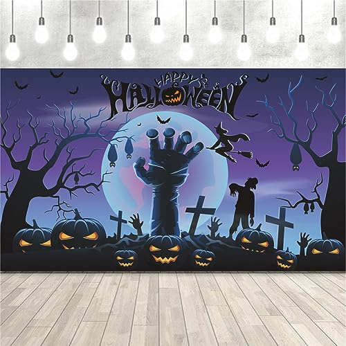 Happy Halloween Backdrop 7x5Ft Horror Night Halloween Party Backdrop Banner Pumpkin Moon Dry Tree Branch Photography Background Photo Studio Props (Purple Moonlight)