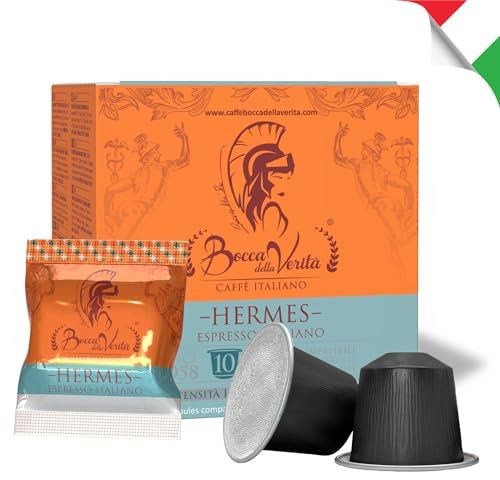 BOCCA DELLA VERITA - Boîte de 10 capsules de café italien HERMES Espresso Italiano, Capsules compatibles avec la machine à café Nespresso®, 100% Made in Italy