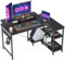 ODK Small Corner Desk, 120 x 80 cm Gaming Desk with Reversible Storage Shelves, L Shaped Desks with Monitor Stand and PC Stand for Home Office, Computer Desks with Headphone Hooks, Black