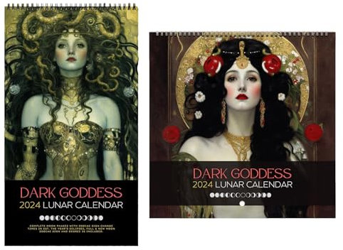 HUNYA 2 Stücks Dark 2024 Calendar, Monatskalender 2024, Kalender 2024 zum Aufhängen, Lunar Kalender 2024 Art Deco Monatskalender Wandkalender, Hängende Astrologie-Dekorationen