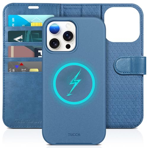 TUCCH Hülle für iPhone 15 Pro Max [Abnehmbar] 2-IN-1 Magnet Handyhülle [Kabellos Laden] [Kartenfach] Klapphülle RFID Blocker Schutzhülle Etui Kompatibel mit iPhone 15 Pro Max 5G 2023 (6,7 Zoll), Blau