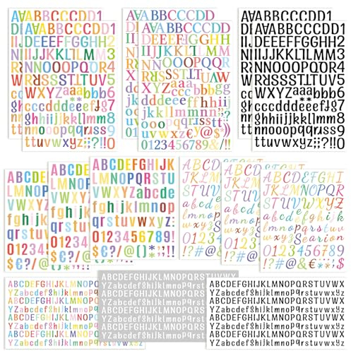 15 Blätter Buchstaben Aufkleber, Buchstaben Sticker, Letter Stickers, Bunte Vinyl Buchstaben Aufkleber Groß Klein und Zahlen, Buchstaben Nummern Sticker für Geschenke, Glückwunschkarte, Scrapbooking