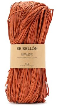 BE BELLÓN Hebras de Rafia Natural - Rafia para Tejer Crochet Bolsos y Sombreros - Especial Ganchillo - Rafia Natural para Manualidades y Relleno - Madejas de rafia Colores, 150g Golden Brown