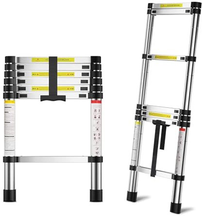 NEO Extendable Portable Foldable Telescopic Aluminium Telescoping Ladder Sturdy Loft Ladder with EN131 Certificate (4.6M)