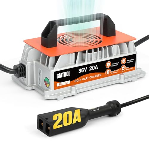 CMTOOL 36 Volt 20AMP Golf Cart Battery Charger for EZGO TXT, 1250W Fully Automatic EZGO Smart Fast Charging Trickle Charger for 36V Lead-Acid Batteries, IP67 Waterproof, 16Ft Cable