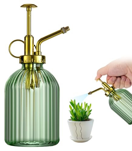 Pastoralist Pflanze Misterplantat Mister Water Spray Flasche für Pflanzen kreativer Handdruck Wasserflasche Glasblütensprühgerät (grün+goldener Sprinkler)