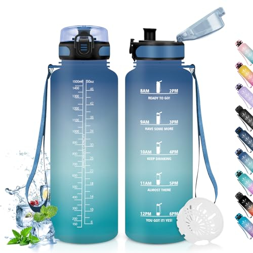HoneyHolly Trinkflasche Sport, 1500ml Auslaufsicher Kunststoff, Wasserflasche, Trinkflasche Kohlensäure Geeignet, Sportflasche für Fahrrad, Kinder, Schule, Fitness, Yoga, Blue & Green