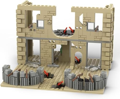 AKOGD WW2 Militär Szene Bausteine mit Waffen, 544 Teile Klemmbausteine Militär Kriegsszene Modell Bausatz, Schlachtruinen Architektur Bunker Bauset für Soldaten Konstruktions Set