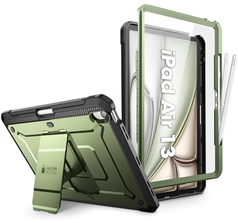SUPCASE Cover per iPad Air 13 pollici M3/M2 2025/2024 con Portapenne, [con Proteggi Schermo e Supporto] [Protezione di Grado Militare] Cover Robusta per iPad Air 13 pollici (Verde)