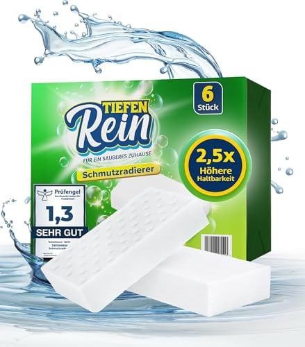 Schmutzradierer PRO 6 Stück - Neu: Radierschwamm mit 2,5X höherer Haltbarkeit | extra langlebiger Zauberschwamm | Magic Eraser Schwamm entfernt Schmutz an Wand, auf Schuhen, in der Küche und Bad