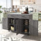 Postre isla de cocina sobre ruedas, mueble de cocina con encimeras de madera, portapaños de cocina, 2 cajones, 3 puertas con almacenamiento, carro de servicio MDF, 129 x 71 x 91,5 cm, gris