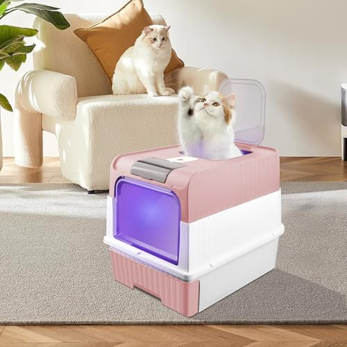 Willonin Cassetto per lettiera per gatti autopulente,Casa di toilette per gatto,Contenitore per lettiera autopulente,Lettiera automatica autopulente per gatti (e, Rosa)