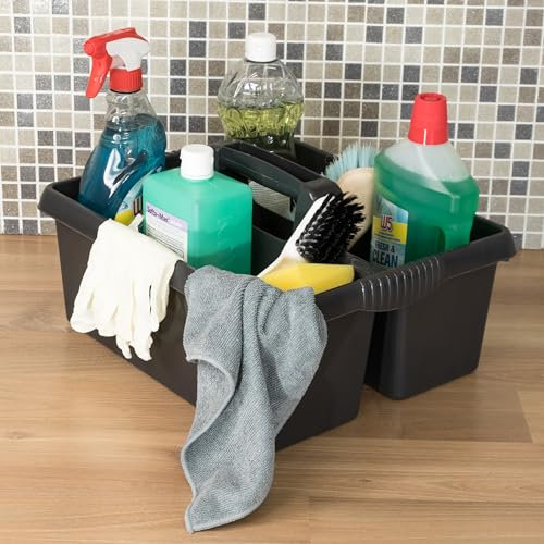 2x Tragbarer Organizer für Putzmittel 38x32x15 cm Schwarz Werkzeugträger Gartengerätekorb Schuhputzkasten - Putzkasten für Pferd Reinigungsmittel Putz Caddy Flaschenträger Putzbox Putzcaddy eckig leer
