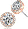 Damen-Ohrringe, Ohrstecker, Platin-Rosé-plattierte Ohrringe, glänzende runde Zirkon-Ohrstecker, 10 mm Halo-Ohrringe mit Säulen, Damen Made in China