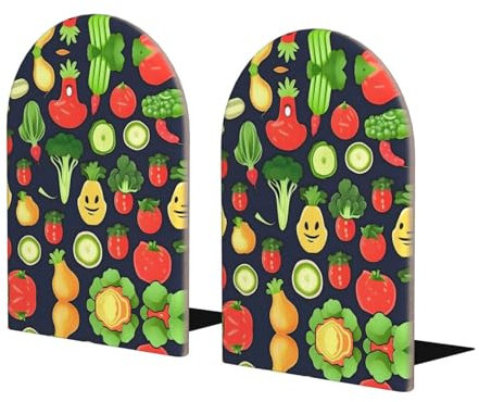 1 paire de serre-livres en bois avec motif de légumes et fruits de dessin animé, serre-livres pour étagères, serre-livres très résistants, pour bureau, maison