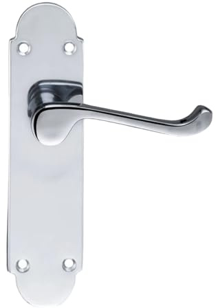 Polished Chrome Interior Door Handle Lever, 170mm x 40mm, On Backplate