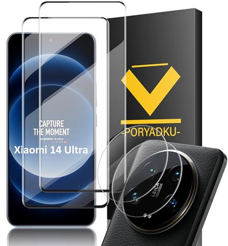Protector de Pantalla para Xiaomi 14 Ultra 2 Piezas + Protector de Lente de Cámara 2 Piezas, 3D Cobertura Completa, Anti-Scratch, Sin Burbujas, HD Transparente Xiaomi 14 Ultra 5G Vidrio Templado