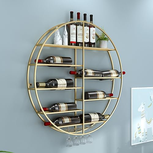 Porte-bouteilles mural en métal rustique pour la maison, le bar, la salle à manger, la cuisine, doré, 152,4 cm