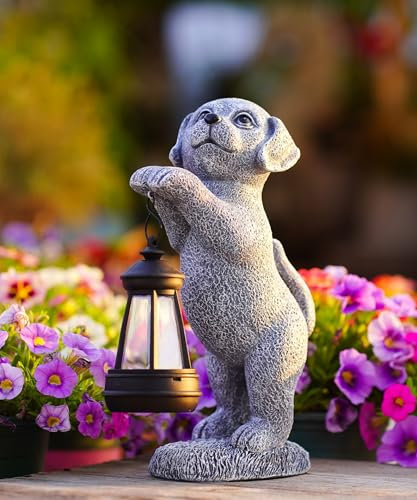Yeomoo Hund Deko Solarlampen für Außen Garten - Hundfiguren Solar Lichterkette für Aussen Hunde Solar Gartenleuchten - Geschenke für Frauen Mama Männer Gartendeko Balkon Zimmer Terrasse Deko Grau