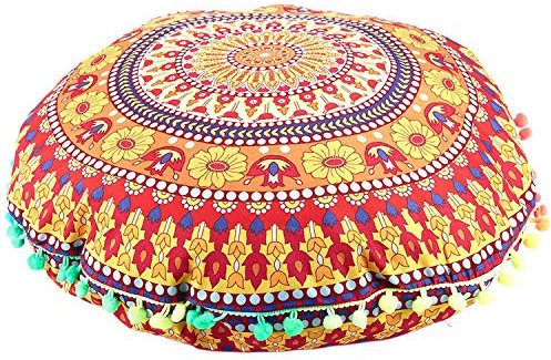 Krytavo Indian Cuscini del Pavimento della Mandala Cuscino Rotondo della Boemia Cuscini Cuscino della Cassa # 13