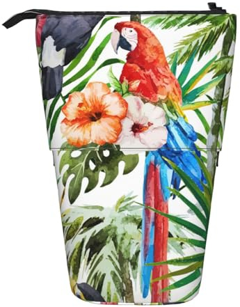 Lixlzh Toucans Trousse à crayons télescopique en polyester avec motif perroquet et feuilles de palmier, noir, taille unique, art déco, Noir , Taille unique, Art Déco
