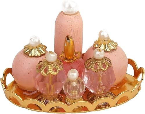 Pink 1/12 Miniature Perfume Tray Dollhouse Decoration Accessories, Doll House Miniature Doll House Perfume Bottles with Tray Nice and Practical Dollhouse Furniture Dollhouse Accessories