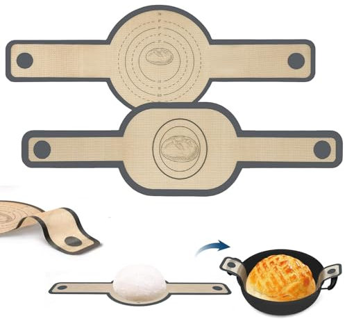Gekamoyue 2 Pezzi Tappetini da Forno in Silicone per Pane in Silicone per Forno Olandese, Tappetino da Forno Riutilizzabile con Manico Lungo per Pane, Biscotti e Pasticcini