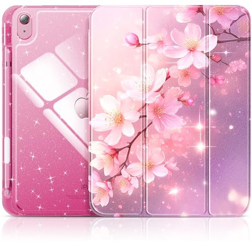 INFILAND Hülle für iPad (A16) 11./10. Generation (2025/2022), Glitzer Stoßfeste Case Cover mit Glänzende, Durchsichtige Rückseite Schutzhülle (Blossom Pink Glow)