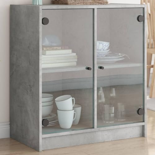 WRJENFSC Mobile con Ante in Vetro Grigio Cemento 68x37x75,5 cm Dispensa Cucina Salvaspazio Mobile Cucina Credenza Soggiorno Mobili Cucina per Salotto Sala Da Pranzo Cucina Soggiorno
