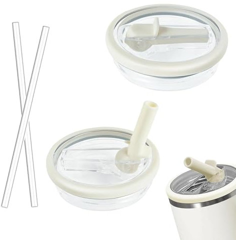 2pcs Leak-Proof Flip Straw Lid Replacement for Stanley Cup 40oz, Durable Tumbler Accessories with 2 Straws Compatible with Stanley Quencher H2.0 1.2L (White)