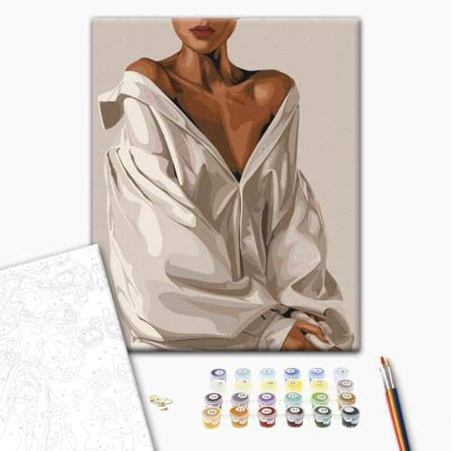 Brushme Peinture par numéros pour adultes Tentation élégante - Peinture à faire soi-même - 40 x 50 cm avec cadre